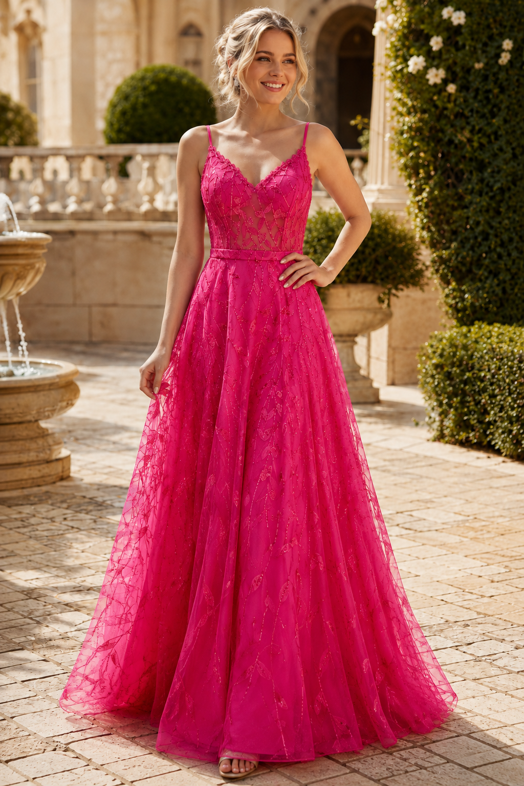 Arisette A Line V Neck Floor Length Tulle Prom Dress- Style in Light Blue - front view