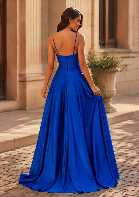 Jorbelle Strapless Fitted Gown with Slit Prom Dress in Royal Blue - front view