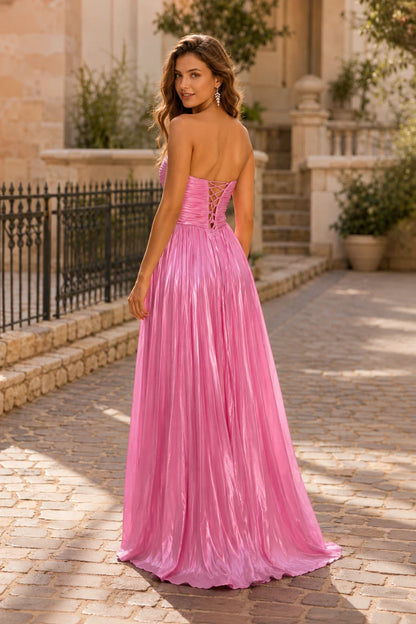 Pink strapless embellished ball gown prom dress S8317PG, back view
