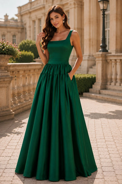 Isaselle Spaghetti-Strap Corset A-Line Gown Prom Dress in Emerald Green prom gown, front view