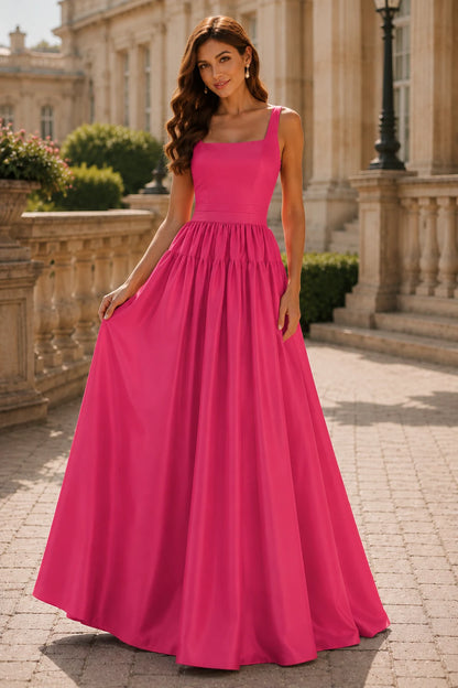 Isaselle Spaghetti-Strap Corset A-Line Gown Prom Dress in Hot Pink prom gown, front view