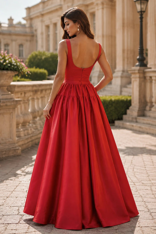 Isaselle Spaghetti-Strap Corset A-Line Gown Prom Dress in Red - back view