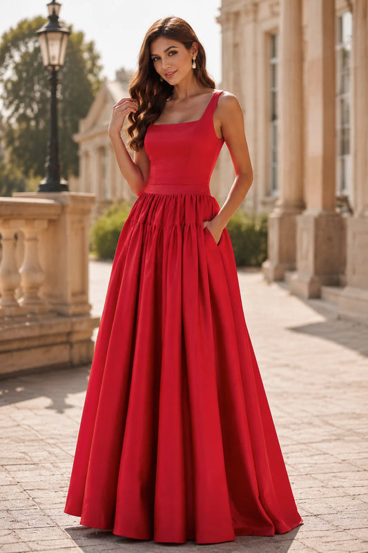 Isaselle Spaghetti-Strap Corset A-Line Gown Prom Dress in Red - front view