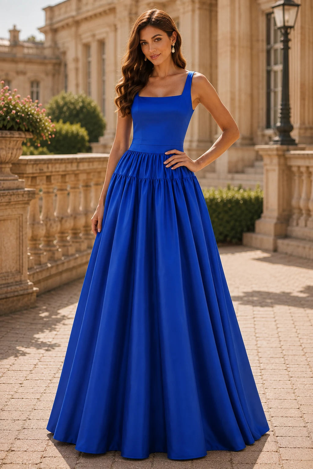 Isaselle Spaghetti-Strap Corset A-Line Gown Prom Dress in Royal Blue prom gown, front view