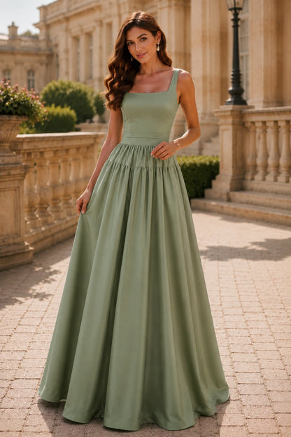 Isaselle Spaghetti-Strap Corset A-Line Gown Prom Dress in Sage Green prom gown, front view