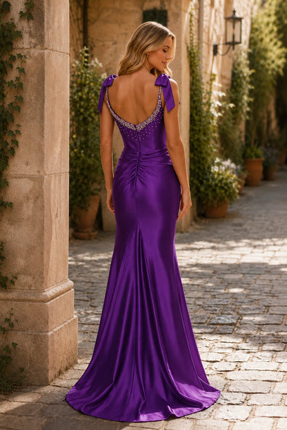 Kaldora One-Shoulder Ruched Mermaid Prom Dress in Champagne prom gown, front view
