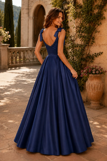 Estthia Light Bow-Shoulder A-Line Prom Dress in Purple prom gown, back view