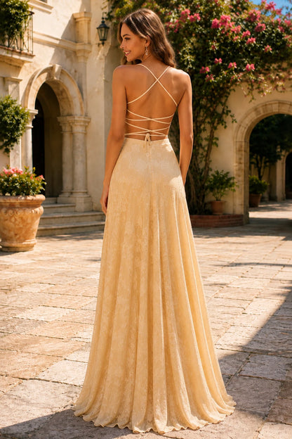 Cordelia Lace Corset Spaghetti-Strap Prom Dress in Light Blue, back view