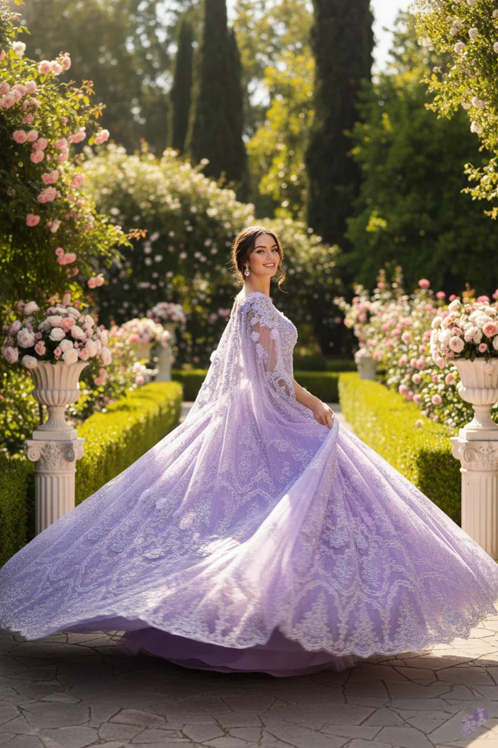 Serafina Elegant Ball Gown Off-the-shoulder Quinceañera Dress With Lace and 3D Floral in Purple - product view
