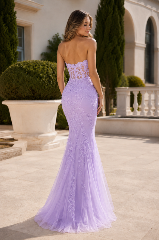 Estmira Mermaid Sweetheart Sweep Train Tulle Prom Dress - back view