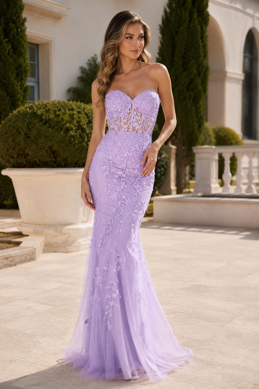 Estmira Mermaid Sweetheart Sweep Train Tulle Prom Dress - front view