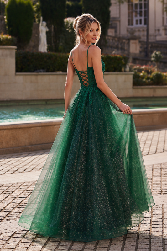 Arisette A Line V Neck Floor Length Tulle Prom Dress- Style - front view