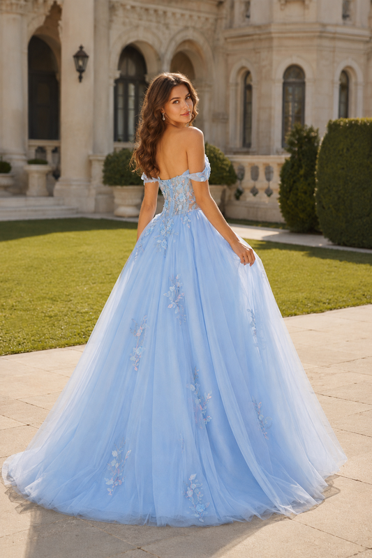 Anastasia Ball Gown Princess Off the Shoulder Sleeveless Long Floor Length Tulle Prom Dress - back view