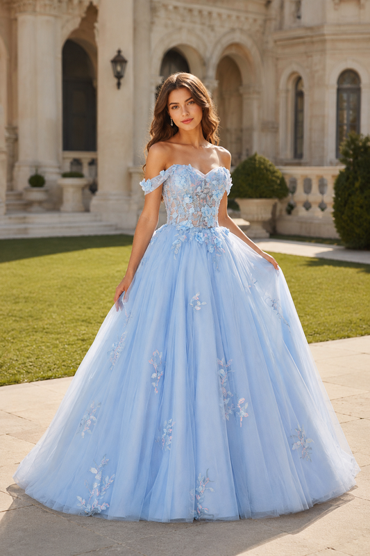 Anastasia Ball Gown Princess Off the Shoulder Sleeveless Long Floor Length Tulle Prom Dress - front view