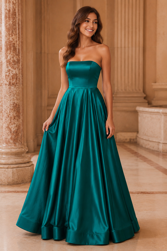 Kalvina A Line Satin Floor Length Prom Dress - front view