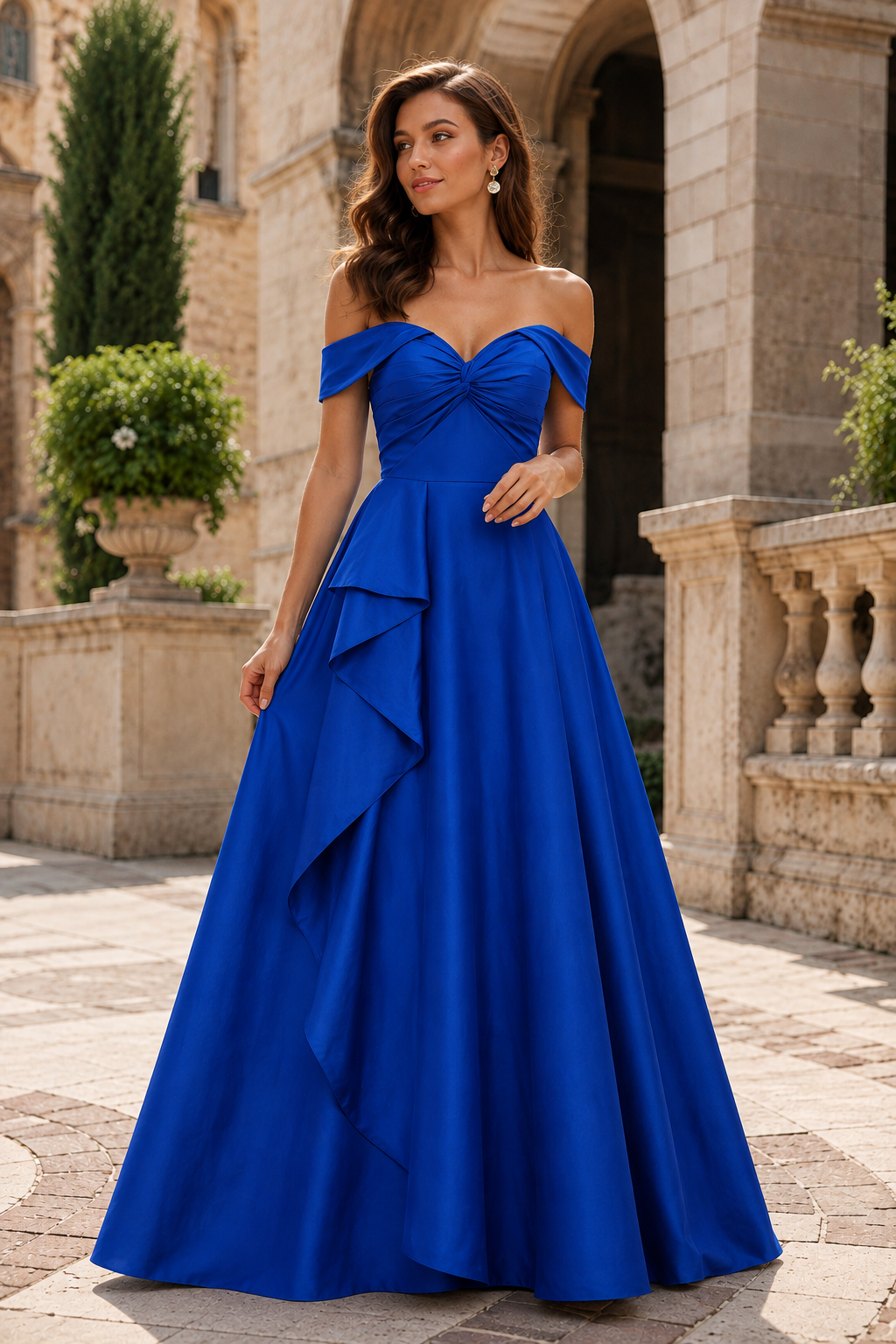 Jorvara Off-the-Shoulder Sweetheart Gown with Slit Prom Dress in Royal Blue - front view