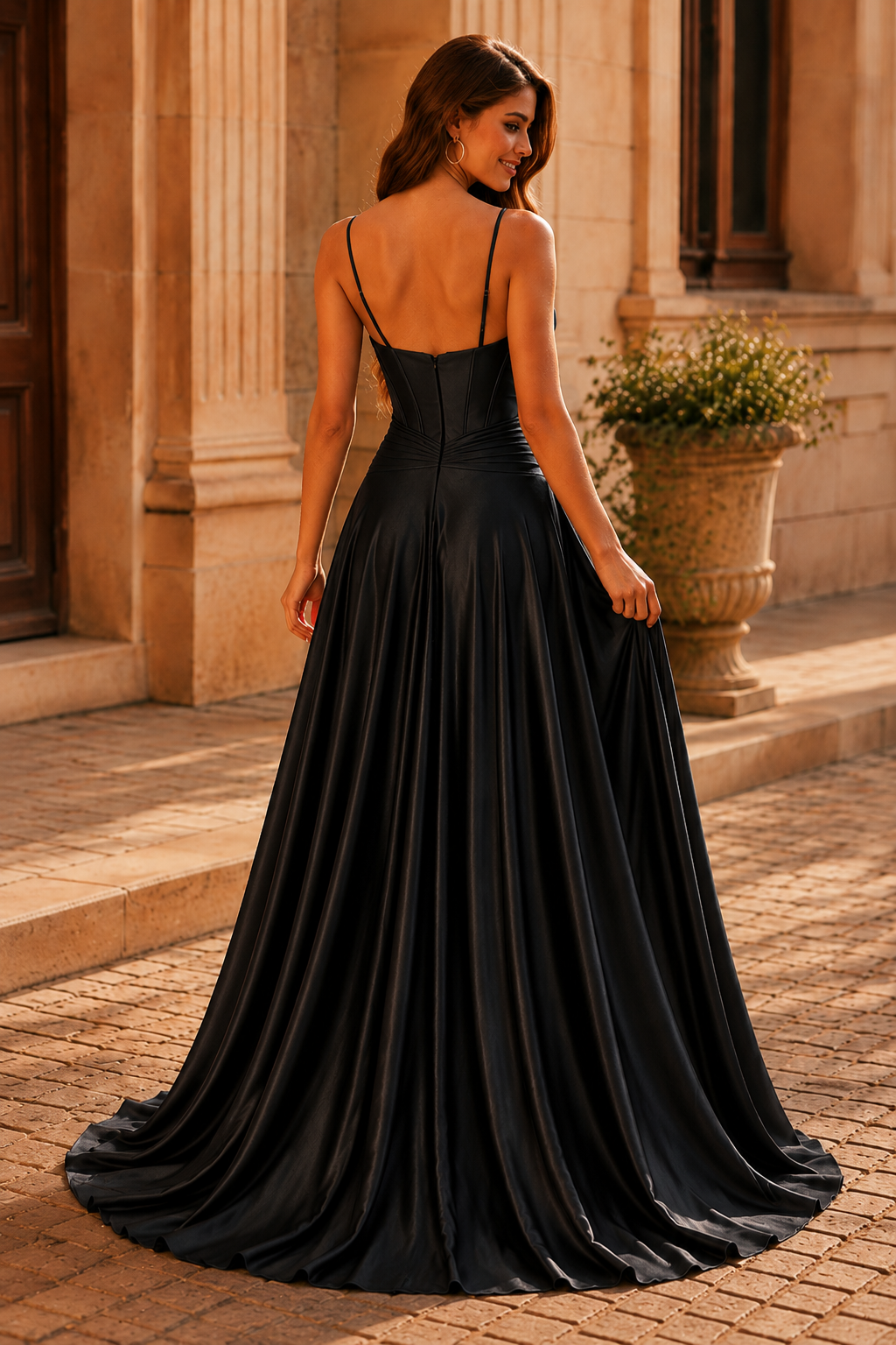 Jorbelle Strapless Fitted Gown with Slit Prom Dress in Black - front view