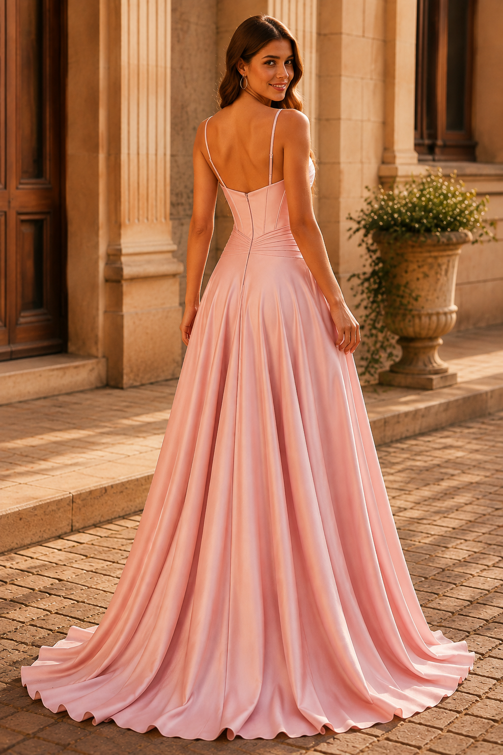 Jorbelle Strapless Fitted Gown with Slit Prom Dress in Blush Pink - front view