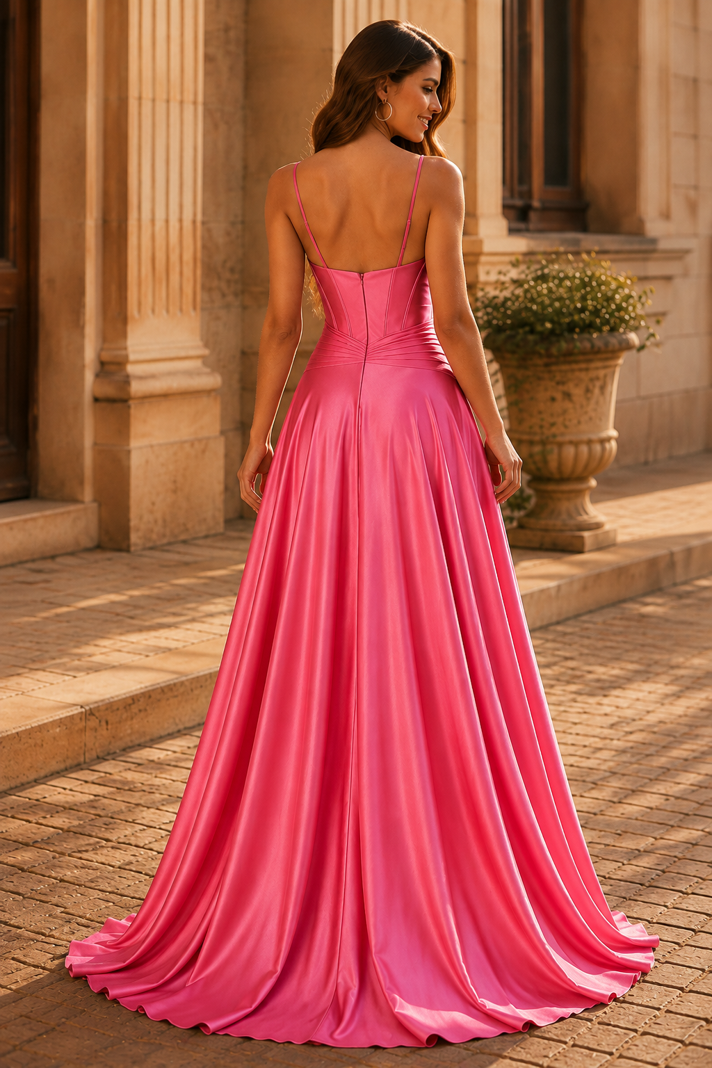 Jorbelle Strapless Fitted Gown with Slit Prom Dress in Hot Pink - front view