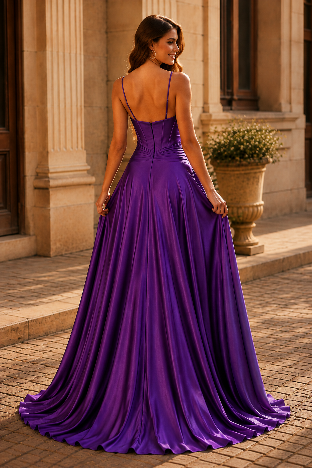 Jorbelle Strapless Fitted Gown with Slit Prom Dress in Purple - front view