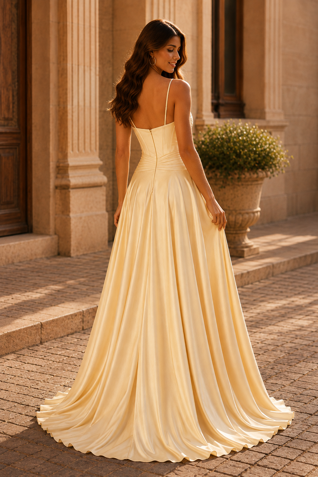 Jorbelle Strapless Fitted Gown with Slit Prom Dress in Yellow - front view