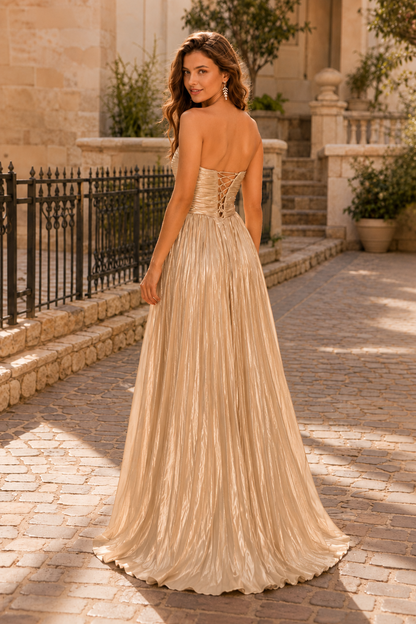 Jorria Strapless Embellished Ball Gown Prom Dress in Champagne - back view