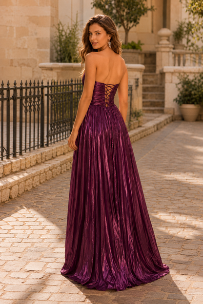 Jorria Strapless Embellished Ball Gown Prom Dress in Purple - back view