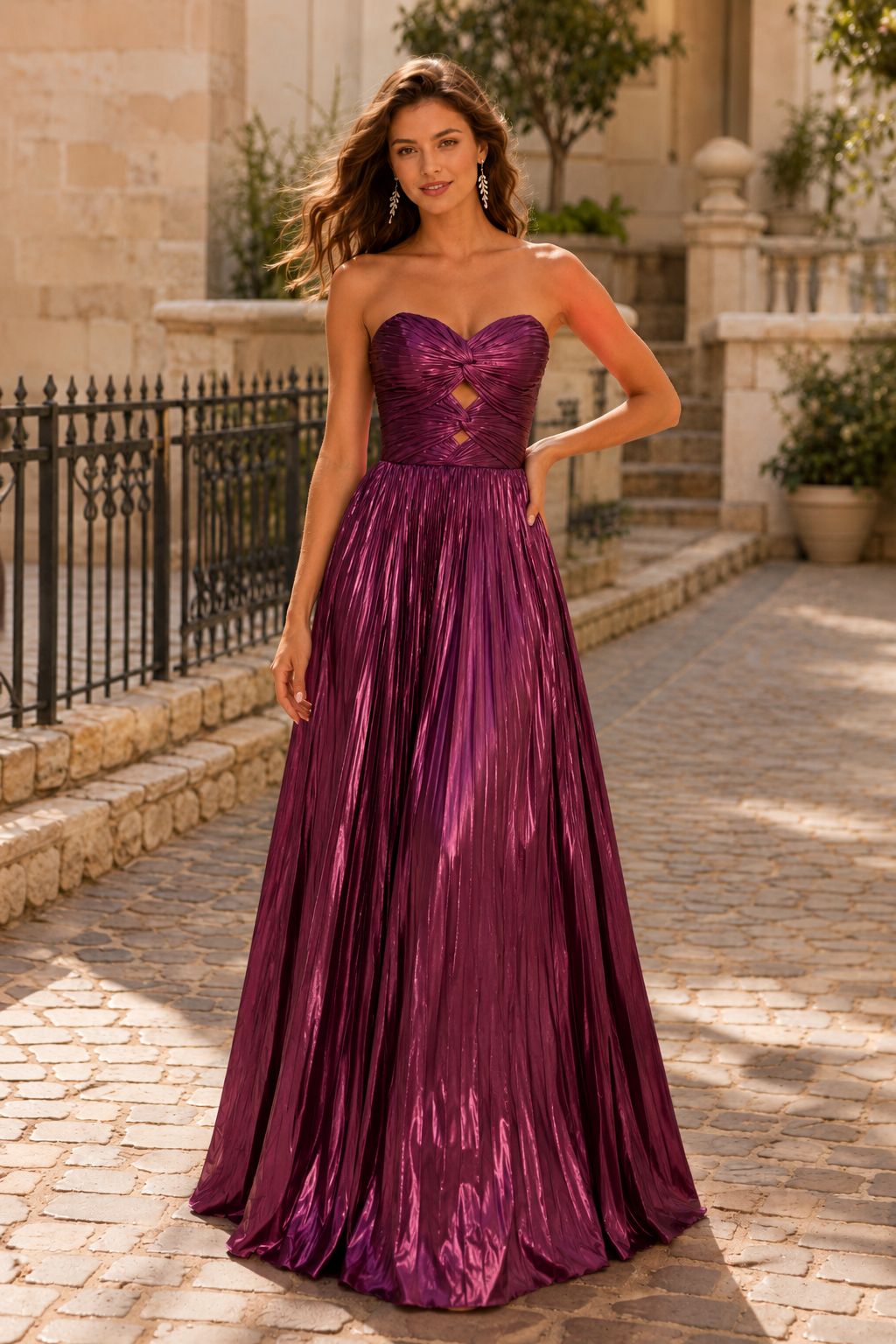 Jorria Strapless Embellished Ball Gown Prom Dress in Purple - front view