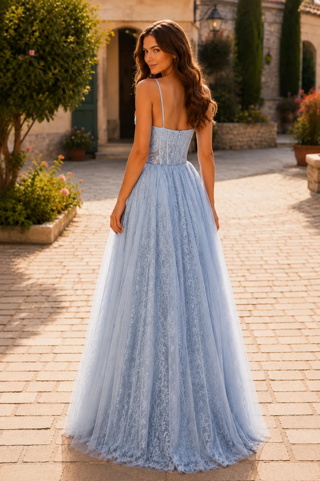 Emerald Green tiered ruffle prom gown, back view